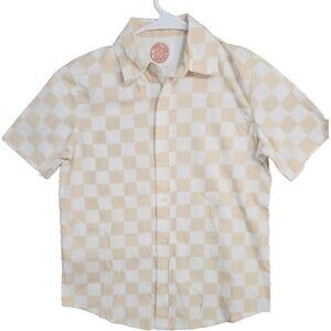 C&C California Boy's 7/8 Button Up Tan & White Checkered Button Up Shirt NWOT